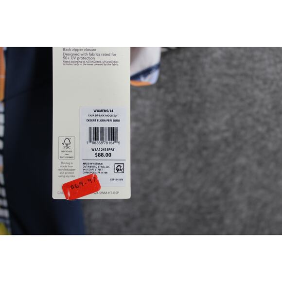 Calia by Carrie Underwood desert Flora Peri dusk zip back paddle suit size 14 - Picture 5 of 6